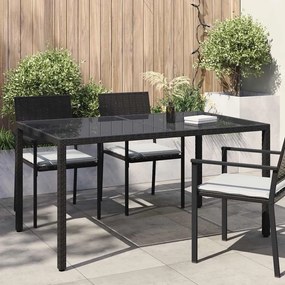 vidaXL Mesa de jardim 150x90x75 cm vidro temperado e vime PE preto