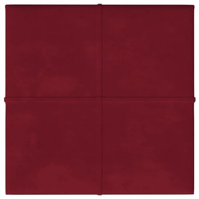 Painel parede 12 pcs 30x30 cm veludo 1,08 m² vermelho tinto