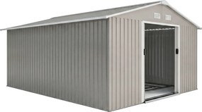 Outsunny Abrigo de Jardim Metálico de Exterior 13,1 m² de Aço 340x386x200 cm com Portas de Correr Resistente a Ferrugem Cinza Claro | Aosom Portugal