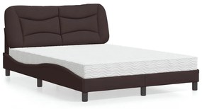 Cama com colchão 140x200 cm tecido castanho-escuro