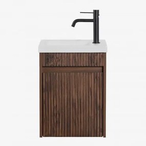 Conjunto De Móvel De Casa De Banho Suspenso Em Madeira Com Lavatório Integrado Narek Madeira Escura & Sem Espelho & Preto - Sklum