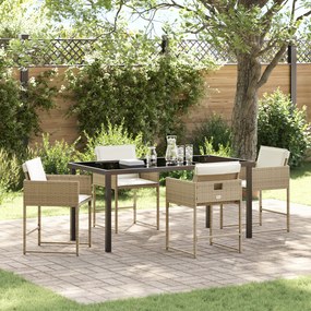 vidaXL Conjunto de Jantar de Jardim de 5 Peças com Almofadas Beige em Polirrattan