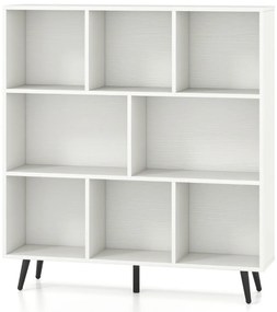Estante de 3 níveis com 8 cubos, 4 pés de metal e dispositivo anti-capotamento para sala de estar ou escritório 100 x 24 x 107 cm branco