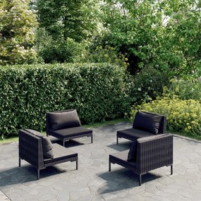 vidaXL 4 pcs conj. lounge jardim c/ almofadões vime PE cinza-escuro