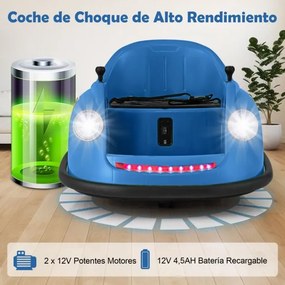 Carrinho de choques Elétrico de 12V para Crianças com Controlo Remoto Luzes LED Música 360° Giro Brinquedo para Bebés para Crianças 2-5 Anos de Idade