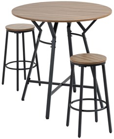 Conjunto de Mesa Alta e 2 Bancos de Bar Conjunto de Móveis de Refeição 3 Peças Estilo Industrial com Estrutura de Aço para Cozinha Sala de Estar Ø90x9