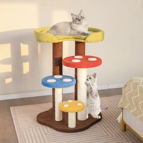 Arranhador para gatos 3 em 1 em forma de torre de 5 níveis com 3 postes de sisalTapete com plataformas amovíveis multicoloridas