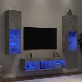 vidaXL 5 pcs móveis parede p/ TV c/ LEDs deriv. madeira cinza cimento