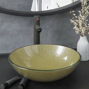 3098462 vidaXL Lavatório torneira válvula click-clack vidro temperado dourado