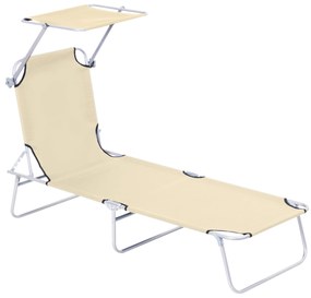 Outsunny Espreguiçadeira de Praia Dobrável Jardim Toldo Removível Ajustável Encosto Reclinável Conforto Exterior 187x58x36 cm Bege | Aosom Portugal