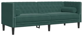 3 pcs conj. de sofás chesterfield com rolos veludo verde-escuro