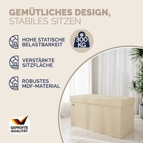 Banco dobrável em cordão macio com espaço de arrumação 76 x 38 x 38 cm Bege