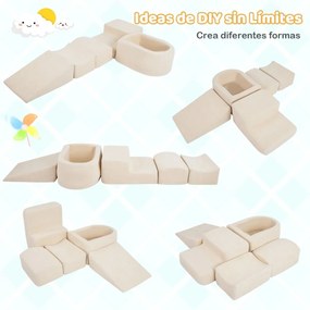 Blocos de espuma de 5 peças para Crianças (BOLAS NÃO INCLUIDAS) para trepar e gatinhar com piscina bolas e capas de veludo bege