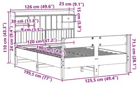 Cama c/ estante sem colchão 120x190cm pinho maciço castanho-mel