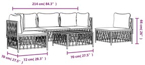 6 pcs conjunto lounge de jardim com almofadões aço antracite