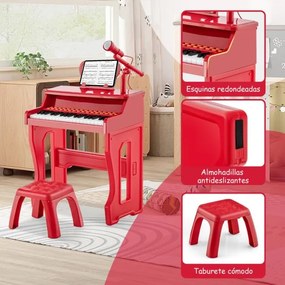 Piano Brincar para crianças de 3 anos Brinquedo eletrónico de piano de 37 teclas com microfone ajustável e suporte de música amovível Vermelho