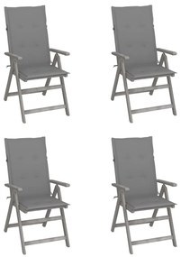vidaXL Cadeiras jardim reclináveis c/ almofadões 4 pcs acácia maciça