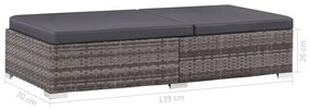 3 pcs conjunto lounge de jardim c/ almofadões vime PE cinzento