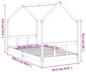 Estrutura de cama infantil 90x200 cm pinho maciço branco