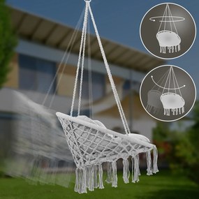 Cadeira suspensa 80x60x140cm redonda com almofadas cinzenta clara