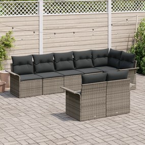 Conjunto de Sofá de Jardim de 8 Peças com Almofadas Cinza Rattan Polié