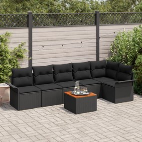 Conjunto de Sofá de 7 Peças para Jardim com Almofadas Preto Rattan Pol