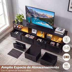 Móvel de TV, 180 x 40 x 63 cm, Iluminação LED com Comando à Distância, Preto
