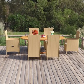 vidaXL 7 pcs conjunto de jantar para jardim vime PE bege