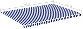 Tecido de substituição para toldo 5x3,5 m azul e branco
