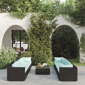 vidaXL 9 pcs conjunto lounge de jardim c/ almofadões vime PE preto