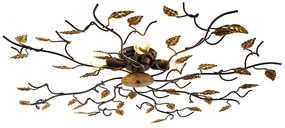 LED Plafon Inteligente Preto com Dourado 80 cm 4-Luzes incl. 4 Wifi P45 - Foglie Clássico / Antigo