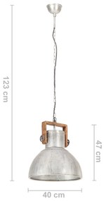 Candeeiro suspenso industrial redondo 25 W 40 cm E27 prateado