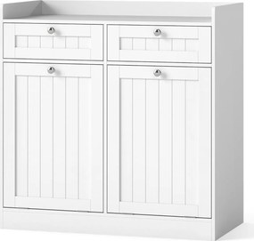 Armário para roupa suja 79 x 40 x 80 cm com dupla inclinação com Estante, 2 gavetas e 2 sacos para roupa suja removíveis Branco