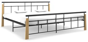 Estrutura de cama 200x200 cm metal/madeira de carvalho maciça