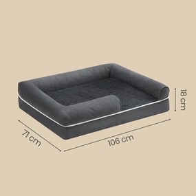 Cama ortopédica para animais de estimação 106,5 x 71,5 cm x 18,5 cm com capa removível, sofá para cães para a sala de estar, estofamento macio cinzent