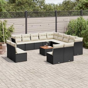 14 pcs conjunto de sofás p/ jardim c/ almofadões vime PE preto