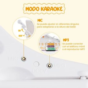 Piano Eletrónico para Crianças com 37 Teclas, Banco e Microfone LED, Modo de Ensino, Função de Gravação e Reprodução, Branco