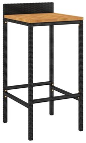 11 pcs conjunto de bar p/ jardim vime PE/acácia maciça preto