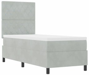 Cama Box com Colchão e Luz LED Cinza Claro 80x200 cm em Veludo