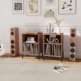 Estante para discos vinil Pernas de metal e Estação de carregamento e porta USB para sala de estar Quarto Escritório Cor Nogueira