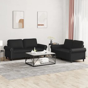 3202150 vidaXL 2 pcs conjunto de sofás com almofadões couro artificial preto