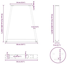 Pés para mesa de jantar em formato de V, 2 peças, aço natural, 50x(72-