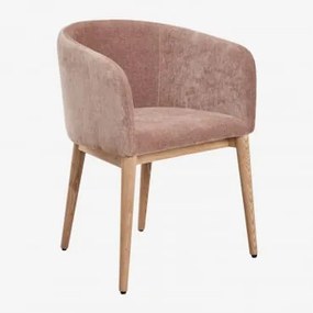 Pacote De 2 Cadeiras De Jantar Estofadas Bunia Com Braços Madeira Natural & Tecido Chenille Rosa Quartzo - Sklum