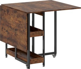 HOMCOM Mesa de jantar dobrável em design industrial, para até 4 pessoas, prateleiras abertas, flexível, metal, painel de partículas, castanho | Aosom Portugal