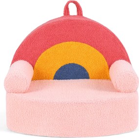 Sofá infantil com enchimento de espuma, capa de felpa removível e lavável, base antiderrapante, alça de transporte e encosto com padrão arco-íris – a