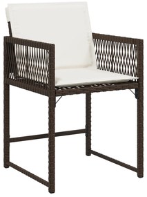 Conjunto de Jantar de Jardim com Almofadas Marrom Rattan Poliéster