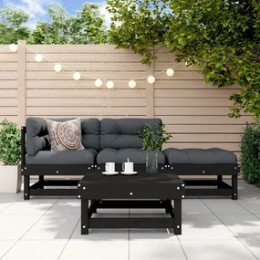 vidaXL 4pcs conjunto lounge jardim c/ almofadões madeira maciça preto
