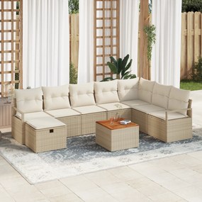 Conjunto de Sofá de Jardim de 9 Peças com Almofadas Bege de Vime PE, S