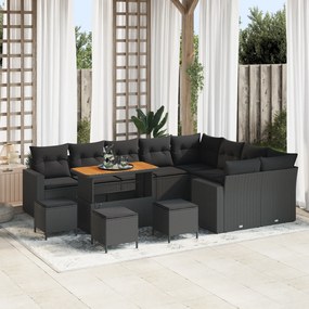 Conjunto de Sofá de Jardim de 13 Peças com Almofadas Rattan Poliéster