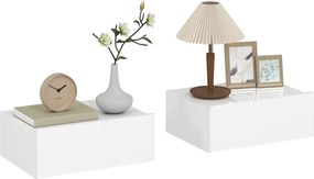 Conjunto de 2 Mesas de Cabeceira com 1 Gaveta Desenho Montado na Parede Estilo Moderno para Dormitório 40x30x15 cm Branco